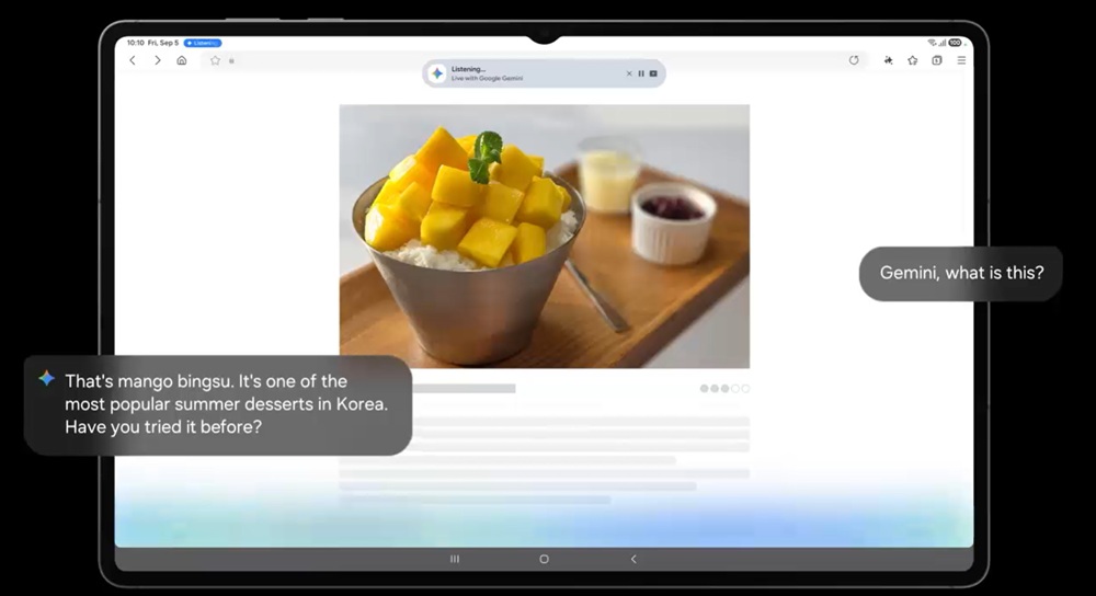 Tablet Samsung Galaxy Tab S11 od frontu w trakcie używania Google Gemini 
